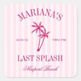 Letzte Splash Beach Palms Hot Pink Bachelorette Quadratischer Aufkleber