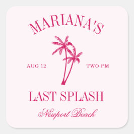Letzte Splash Beach Palms Hot Pink Bachelorette Quadratischer Aufkleber