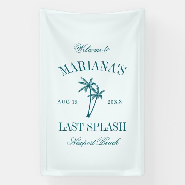 Letzte Splash Blue Aquamarin Palms Bachelorette Banner (Vertikal)