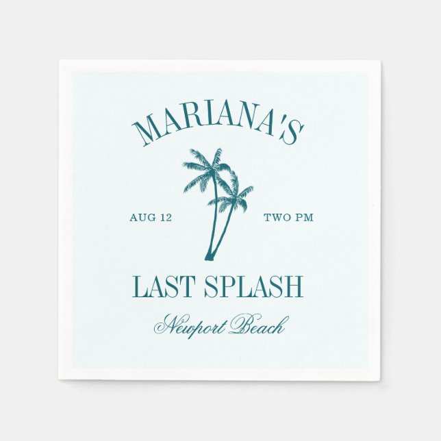 Letzte Splash Blue Aquamarin Palms Bachelorette Serviette (Vorderseite)