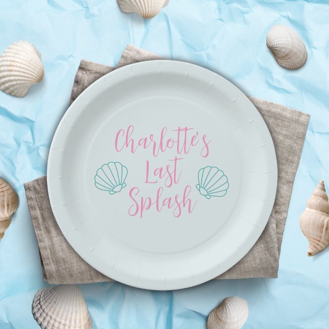 Letzte Splash Tropical Beach Muschel Bachelorette Pappteller (last splash bachelorette party shell beach ocean pool bachelorette)