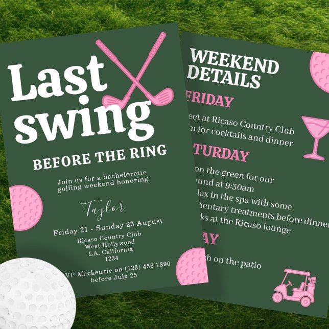 Letzte Swing vor dem Ring Golf Bachelorette Einladung (Last Swing Before The Ring Golf Bachelorette Invitation by Ricaso. Bride to be golfing weekend)