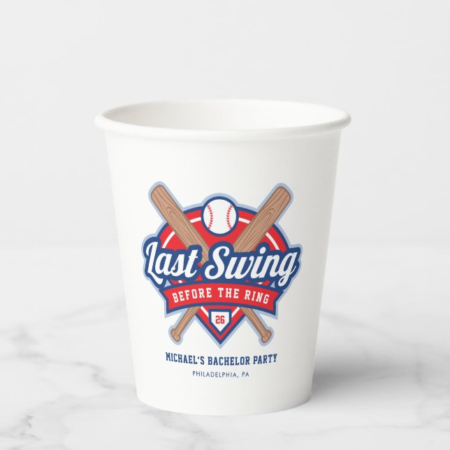 Letzte Swing vor der Baseball Bachelor-Party Pappbecher (Vorderseite)