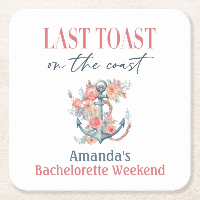 Letzte Toast Küste Bachelorette Weedkend Dekoratio Rechteckiger Pappuntersetzer (Vorderseite)