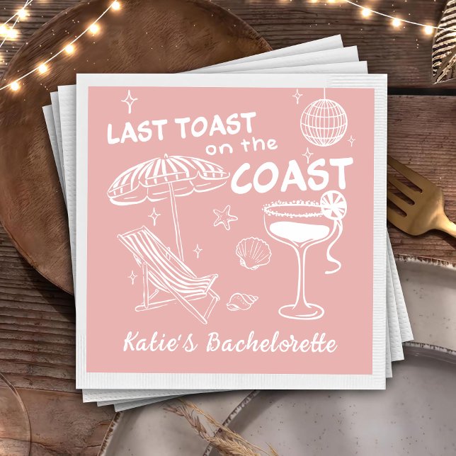 Letzte Toast Küste rosa handgezeichnete Bacheloret Serviette (Von Creator hochgeladen)