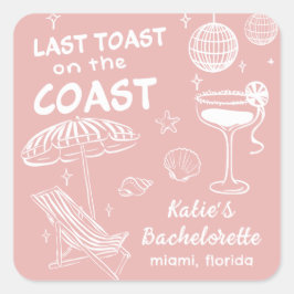 Letzte Toast Rosa Handgezogene Bachelorette Quadratischer Aufkleber