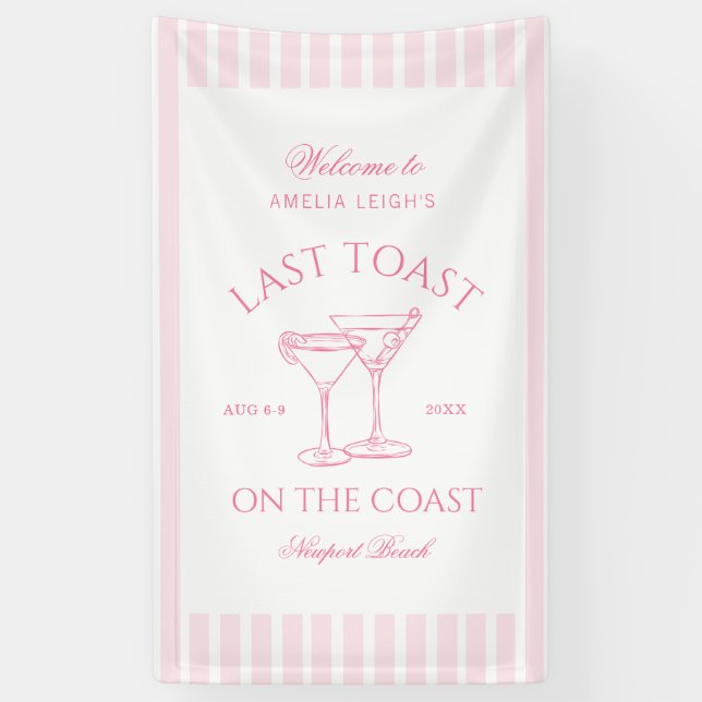 Letzten Toast am Strand rosa Bachelorette Banner (Vertikal)
