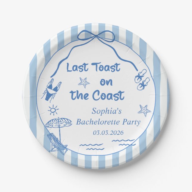 Letzten Toast am Wochenende des Küstenbachelorette Pappteller (Vorderseite)