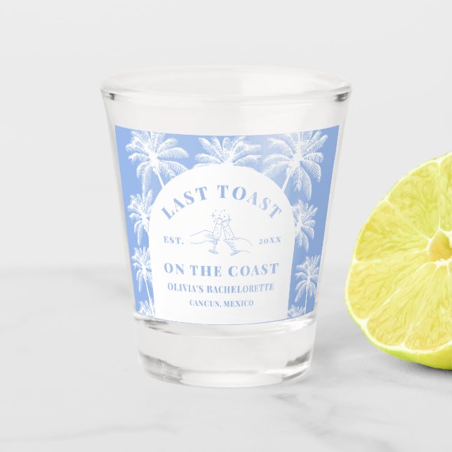 Letzten Toast an der Küste Strand Bachelorette Schnapsglas (Vorderseite)