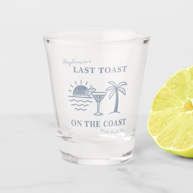 Letzten Toast blau und weiß auf der Küste Bachelor Schnapsglas (Vorderseite)