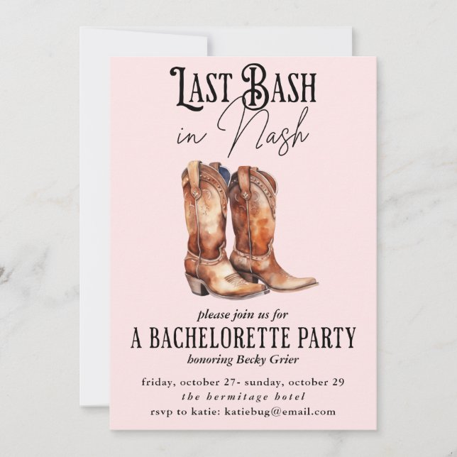 Letzter Bash in Nash Pink Cowgirl Junggeselinnen-A Einladung (Vorderseite)