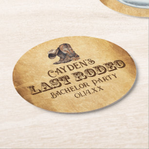 Letzter Rodeo Cowboy Grunge Braune Junggesellenpar Runder Pappuntersetzer