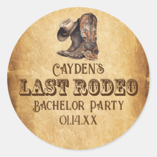 Letzter Rodeo-Cowboy-Junggesellenabschied Grunge B Runder Aufkleber