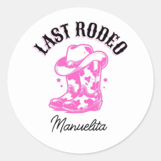 Letzter rodeo Pink Cowgirl Junggeselinnen-Abschied Runder Aufkleber