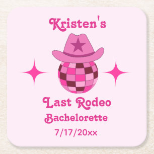 Letzter Rodeo Pink Disco Cowgirl Junggesellinnenab Rechteckiger Pappuntersetzer