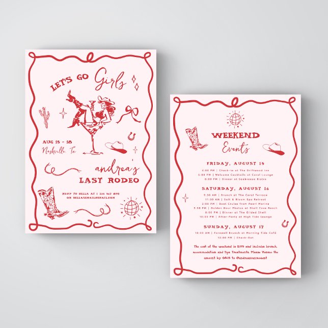 Letzter Rodeo Pink & Red Western Cowgirl Junggesel Einladung (Von Creator hochgeladen)
