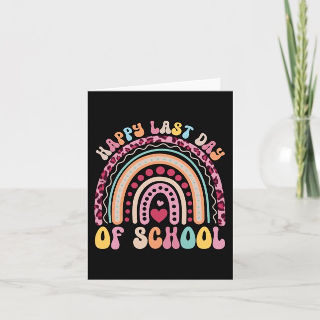 Letzter Schullehrertag Schüler Leopard Regenbogen Karte (Vorderseite)