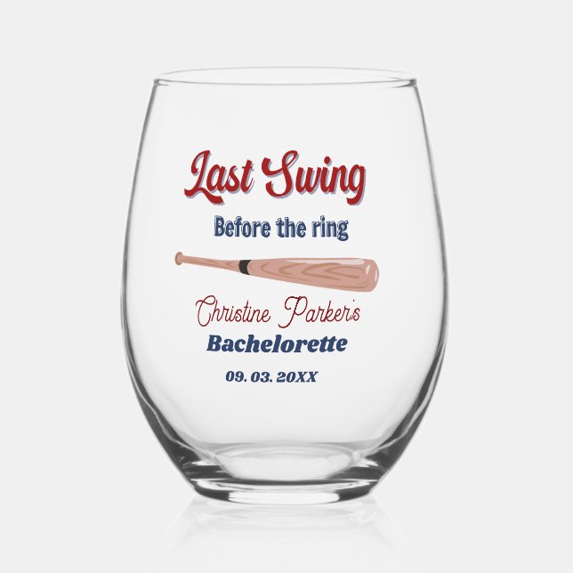 Letzter Schwung vor Baseball Bachelorette Weinglas Ohne Stiel (Vorderseite)