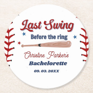 Letzter Swing vor dem Ring Baseball Junggesellinne Runder Pappuntersetzer