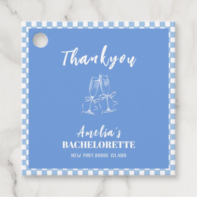 Letzter Toast am Strand rosa Bachelorette Empfang Geschenkanhänger (Vorderseite)