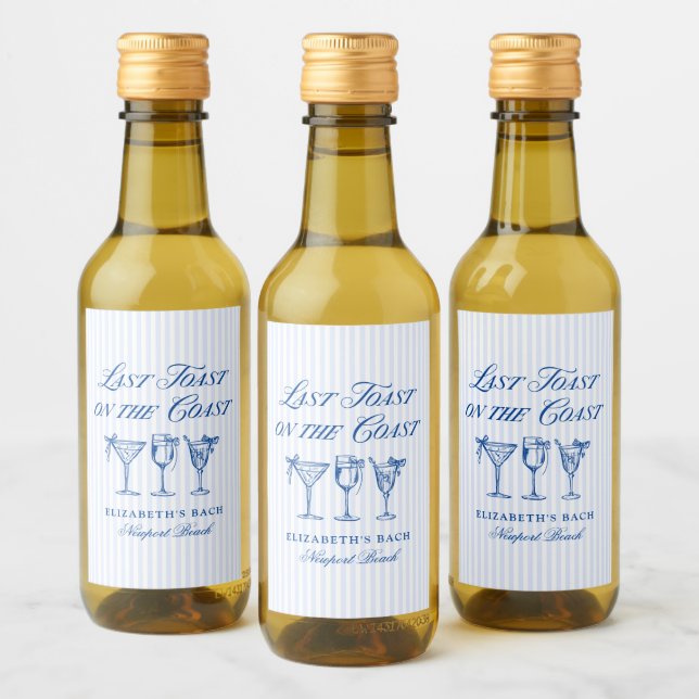 Letzter Toast an der Küste Elegante handgezeichnet Weinetikett (Flaschen)