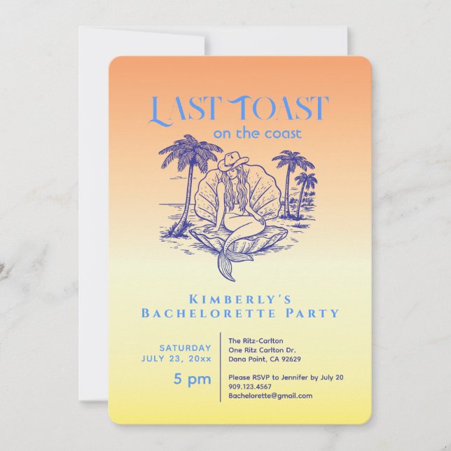 Letzter Toast Blue Cowgirl Mermaid Junggeselinnen- Einladung (Vorderseite)
