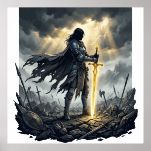 Letzter Überlebender Dark Fantasy Krieger Epischer Poster