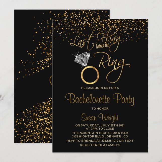 Letztes Flug vor dem Ring Bachelorette - Gold Einladung (Vorne/Hinten)