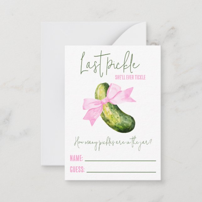 Letztes Pickle-Brautparty-Spiel Mitteilungskarte (Vorderseite)
