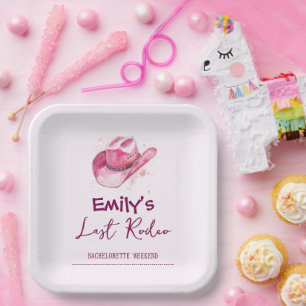 Letztes Rodeo Bachelorette Wochenende rosa Papie Pappteller