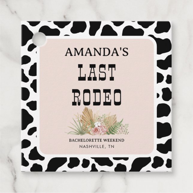 Letztes Rodeo Cowgirl Bachelorette Weekend Party Geschenkanhänger (Vorderseite)