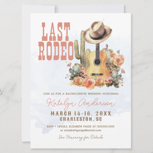 Letztes Rodeo Cowgirl Bachelorette Wochenende Einladung (Vorderseite)