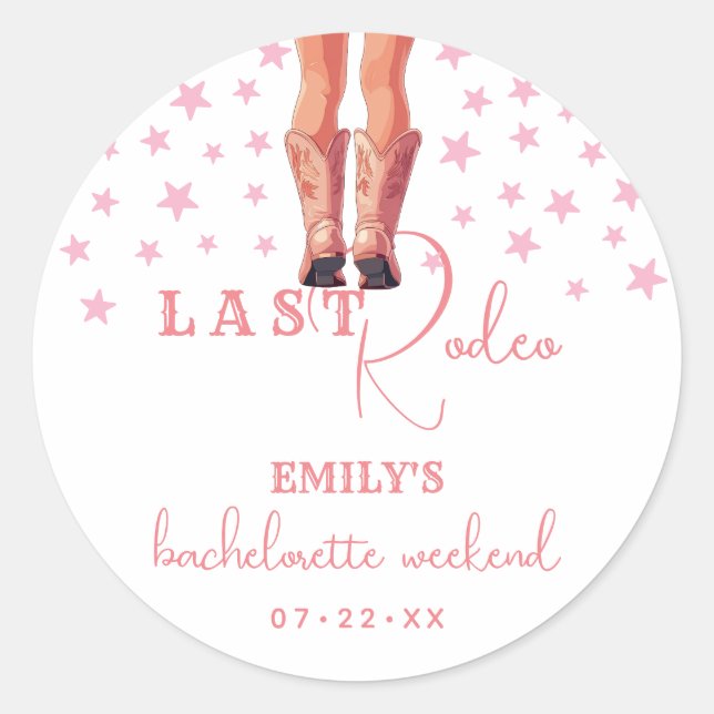Letztes Rodeo Cowgirl Bachelorette Wochenende Runder Aufkleber (Vorderseite)