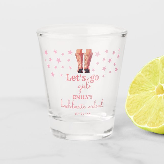 Letztes Rodeo Cowgirl Bachelorette Wochenende Schnapsglas (Vorderseite)
