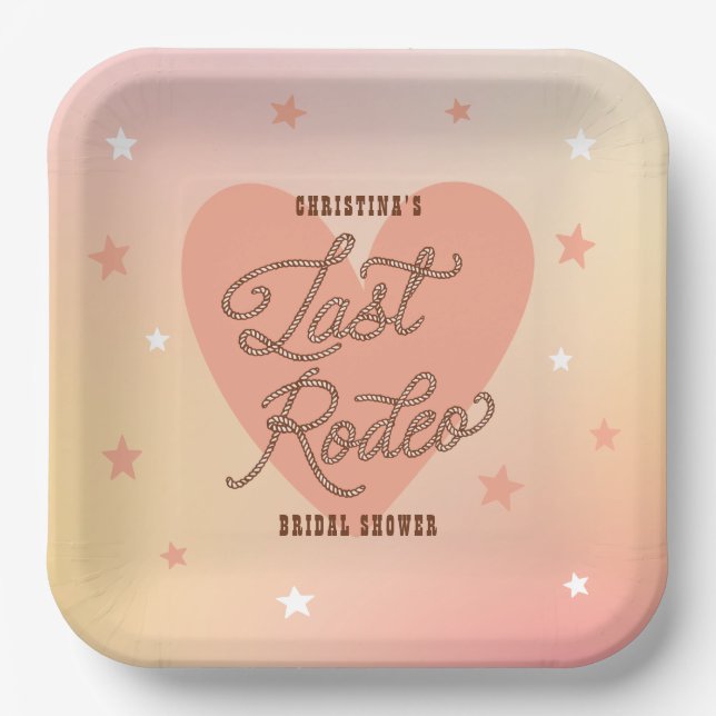 Letztes Rodeo Cowgirl Herz Niedlich Peach Brautpar Pappteller (Vorderseite)