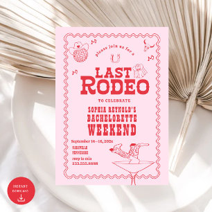 Letztes Rodeo Cowgirl Pink und Red Bachelorette Einladung