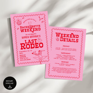 Letztes Rodeo Cowgirl Pink und Red Bachelorette Einladung