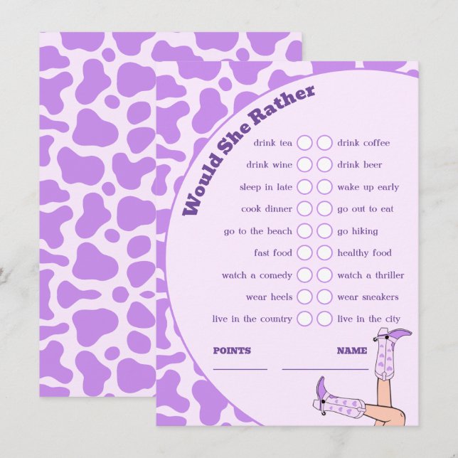 Letztes Rodeo Lila Cowgirl Brautparty Party Game Begleitkarte (Vorne/Hinten)