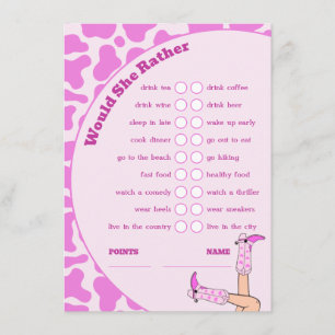 Letztes Rodeo Pink Cowgirl Brautparty Party Game Begleitkarte