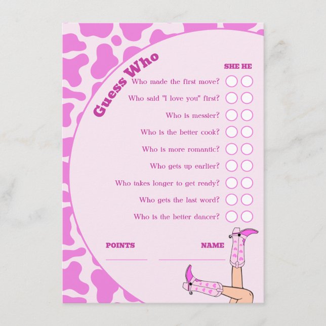 Letztes Rodeo Pink Cowgirl Brautparty Party Game Begleitkarte (Vorderseite)