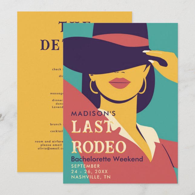 Letztes Rodeo Retro Poster 70er Bachelorette Woche Einladung (Vorne/Hinten)