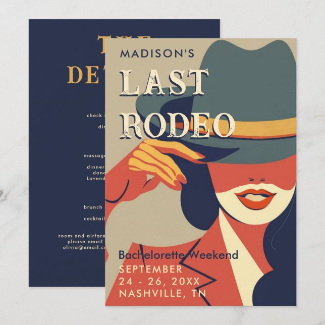 Letztes Rodeo Retro Poster Bacheloretto Einladung (Vorne/Hinten)