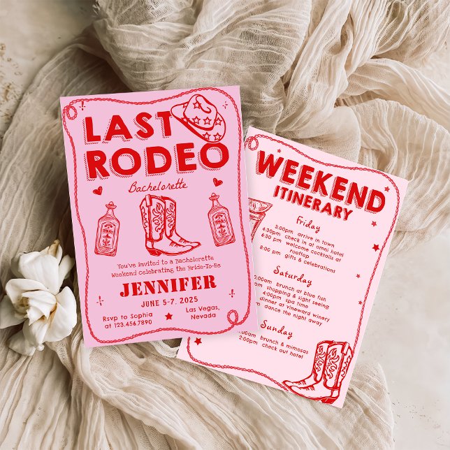 Letztes Rodeo Rosa Red Cowgirl Bachelorette Wochen Einladung (Von Creator hochgeladen)