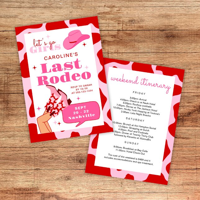 Letztes Rodeo Rot & Rosa Cowgirl Bachelorette Woch Einladung (Von Creator hochgeladen)