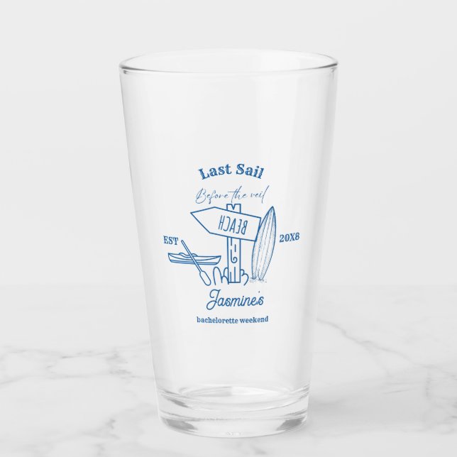 Letztes Segel vor dem Schleier Bachelorette Wochen Glas (Vorderseite)