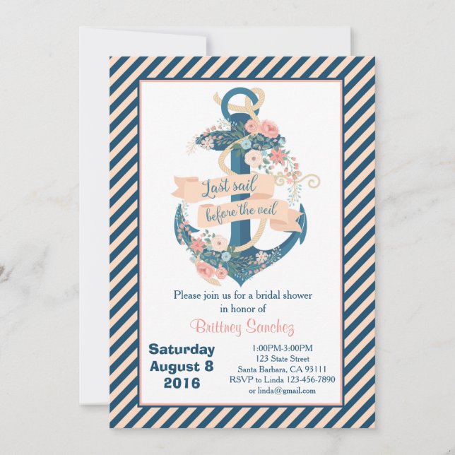 Letztes Segel vor dem Schleier, Einladung (Vorderseite)