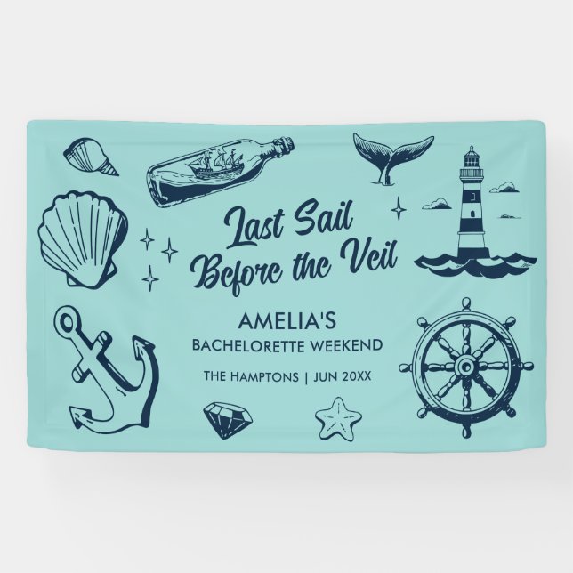 Letztes Segel vor dem Veil Beach Junggeselinnen-Ab Banner (Horizontal)