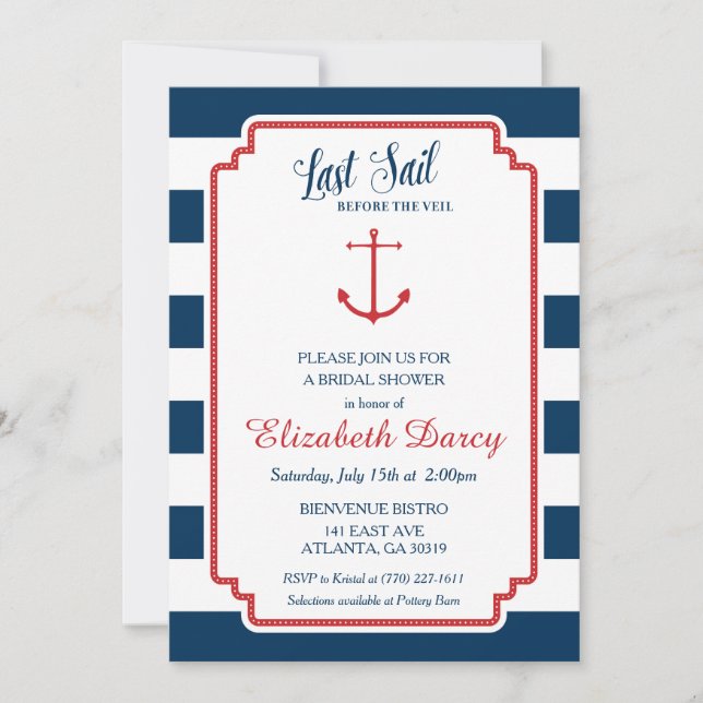 Letztes Segel vor Veil Nautical Bridal Einladung (Vorderseite)