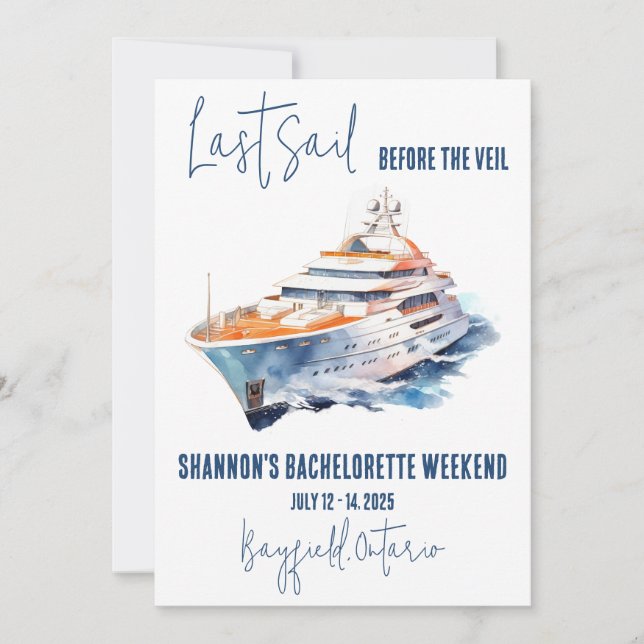 Letztes Segel, Yachting Bachelorette Wochenende Pa Einladung (Vorderseite)