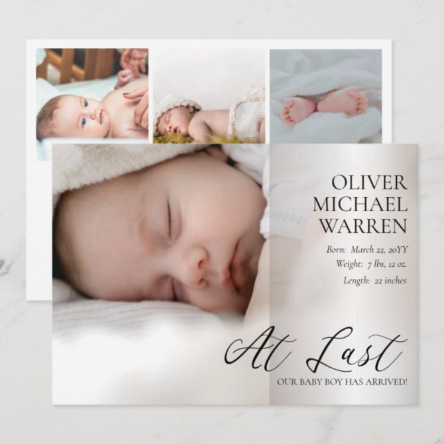 Letztes Skript 4 Foto Baby Birth Ankündigung (Vorne/Hinten)